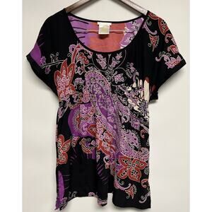 Vtg Y2K Babydoll‎ Top Asian Oriental Print Sz S Feminine Tunic Whimsigoth Boho